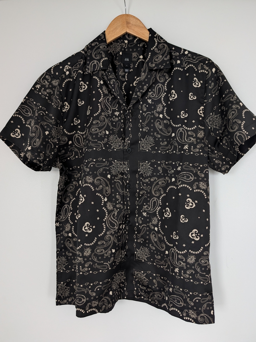 River Island Men's Black Bandana Print Short Sleeve Shirt